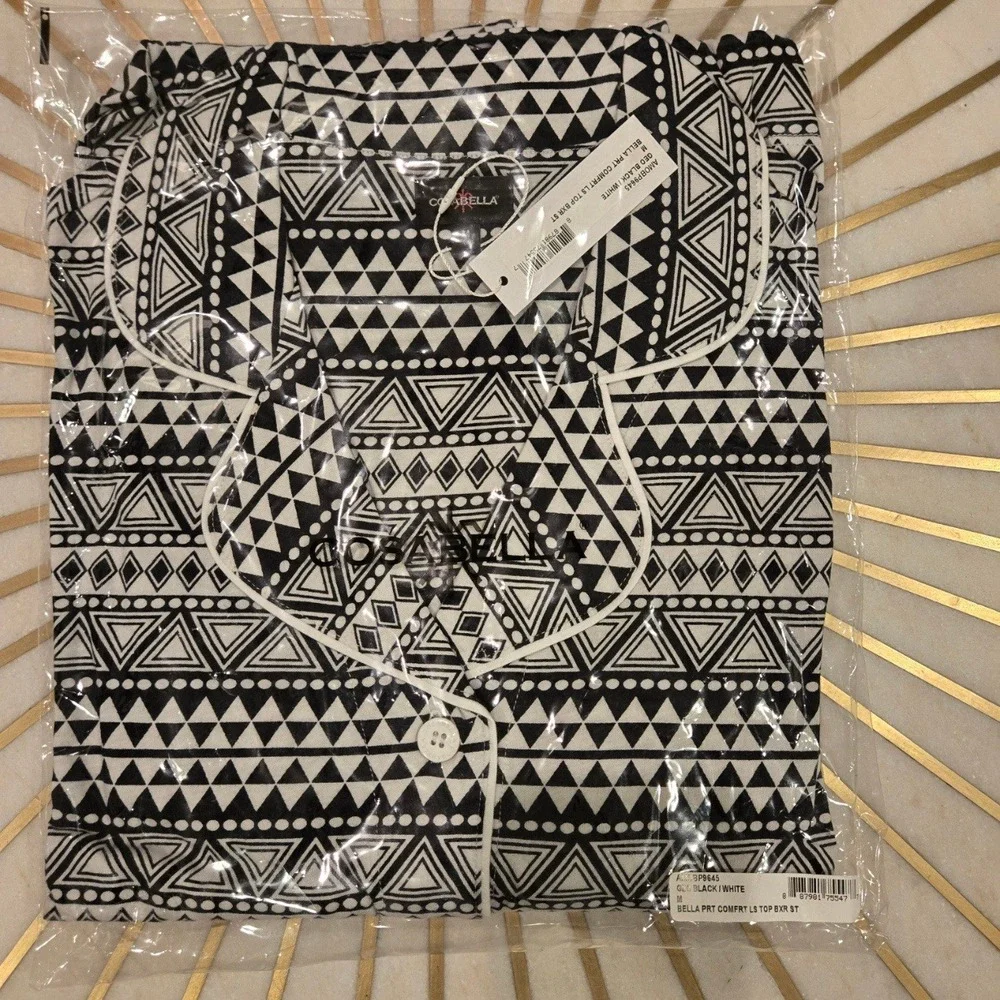 Cosabella Printed Comfort LS Top Boxer Set Women M Black White NWT Geometric - Picture 3 of 5